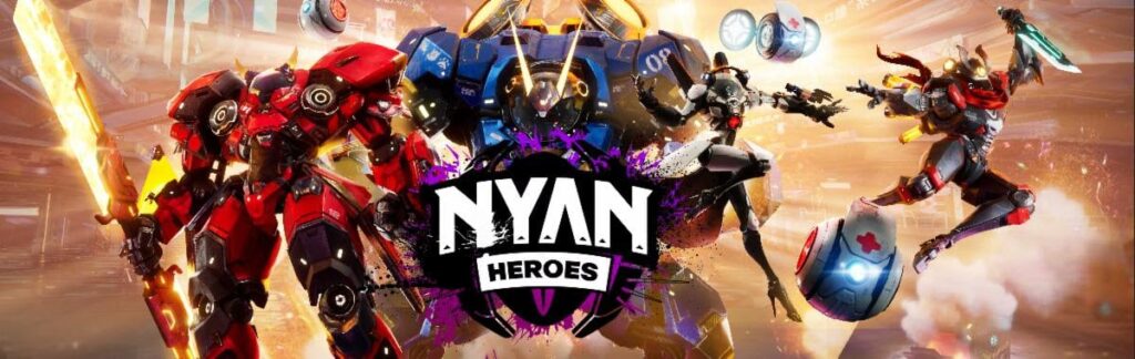 Image of Nyan Heroes characters fighting robots Genesis Guardians