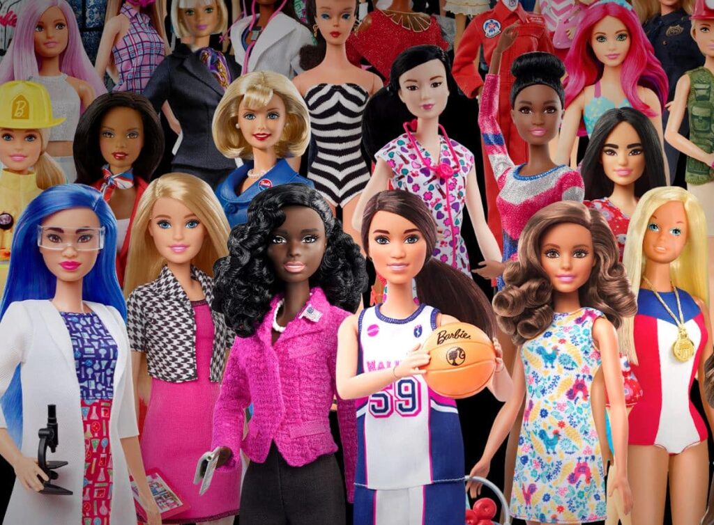 image of tens of Barbie dolls with various professions symbolizing their NFT collection