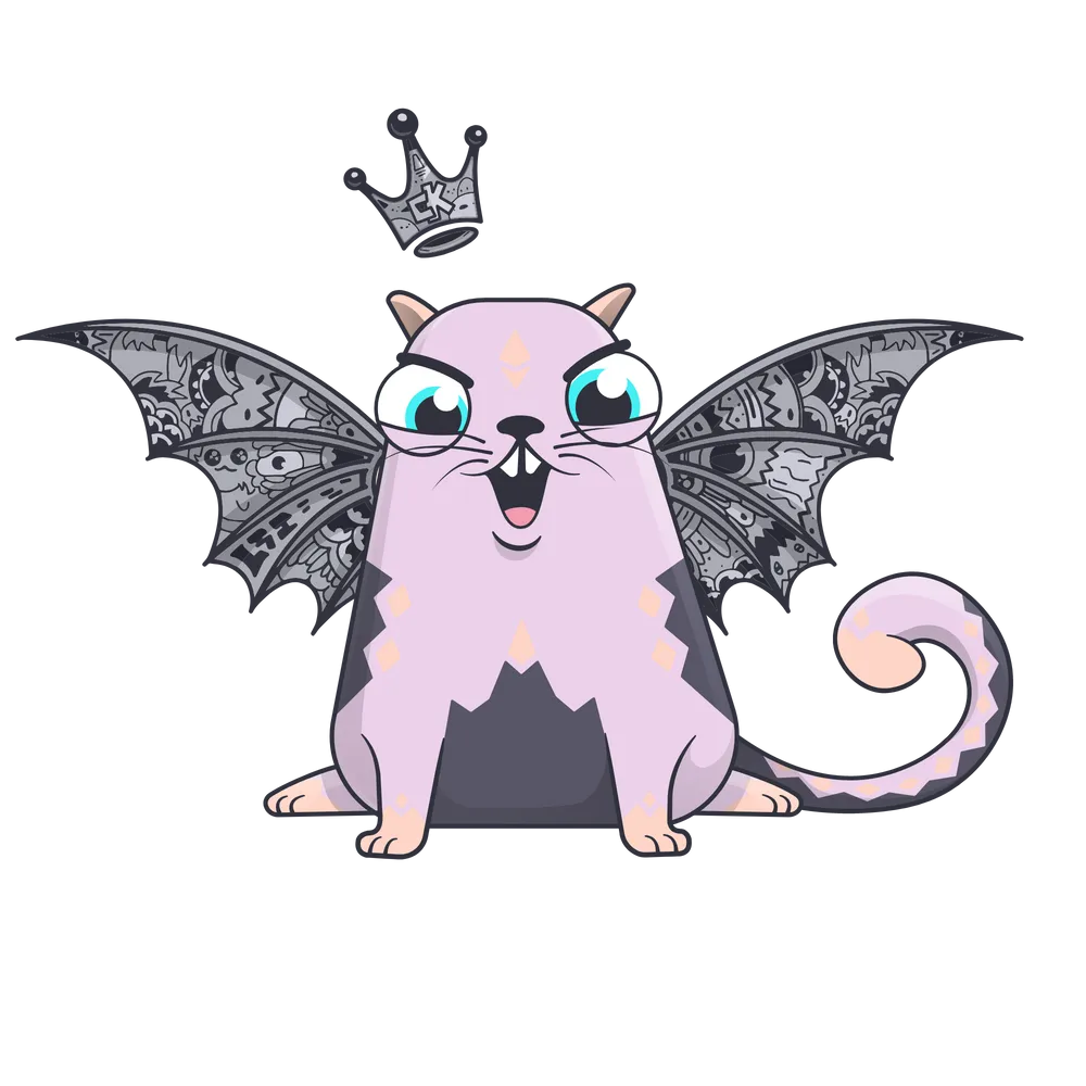 imagen de un gato cryptokitties rosa con alas y corona, propiedad de Pranksy