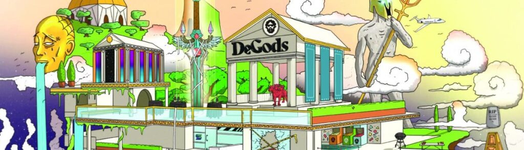 an artistic representation of the DeGods ecosystem