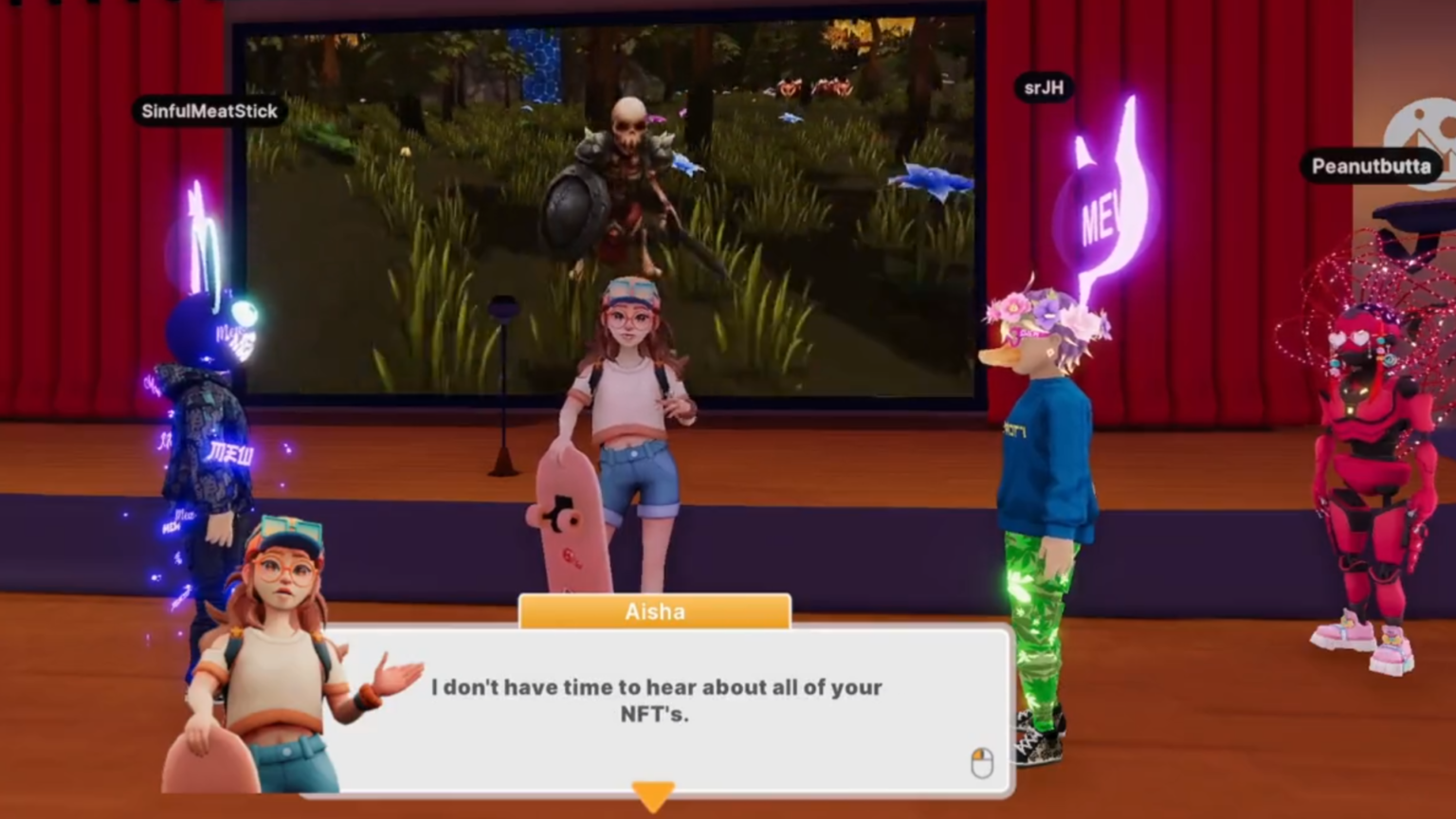 Impulsado por IA para interacciones atractivas picture of Decentraland players interacting with NPC