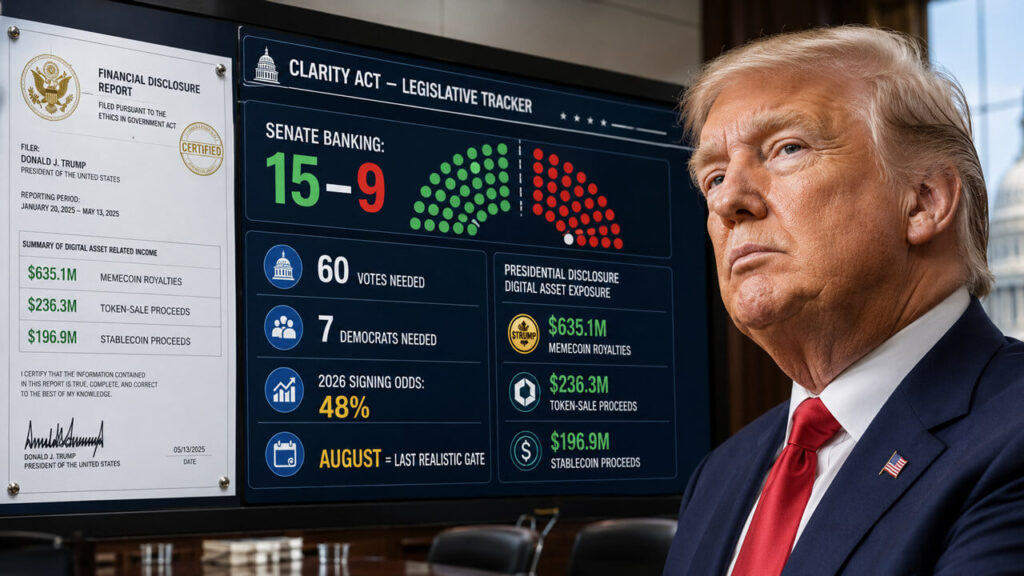 La divulgación financiera de Trump coloca el día de pago criptográfico de mil millones de dólares en el centro de la votación de la Ley CLARITY